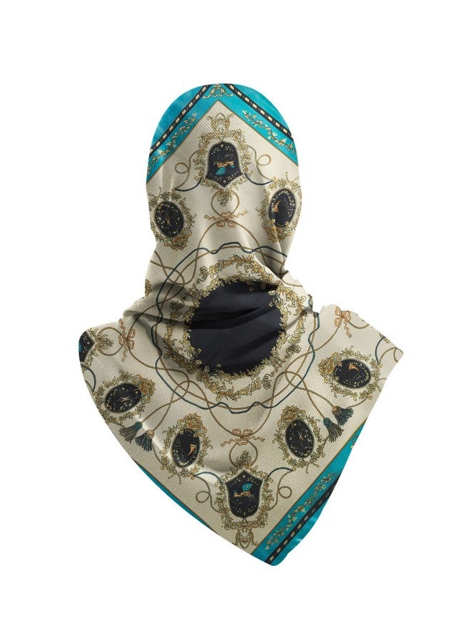 Threads & Yarn Scarf for Women Square Satin Silk Like Fashion Accessory Scarves Hijab Wraps Headscarf Size 90 x 90 cms (Teal Blue_Ivory) - Image 4