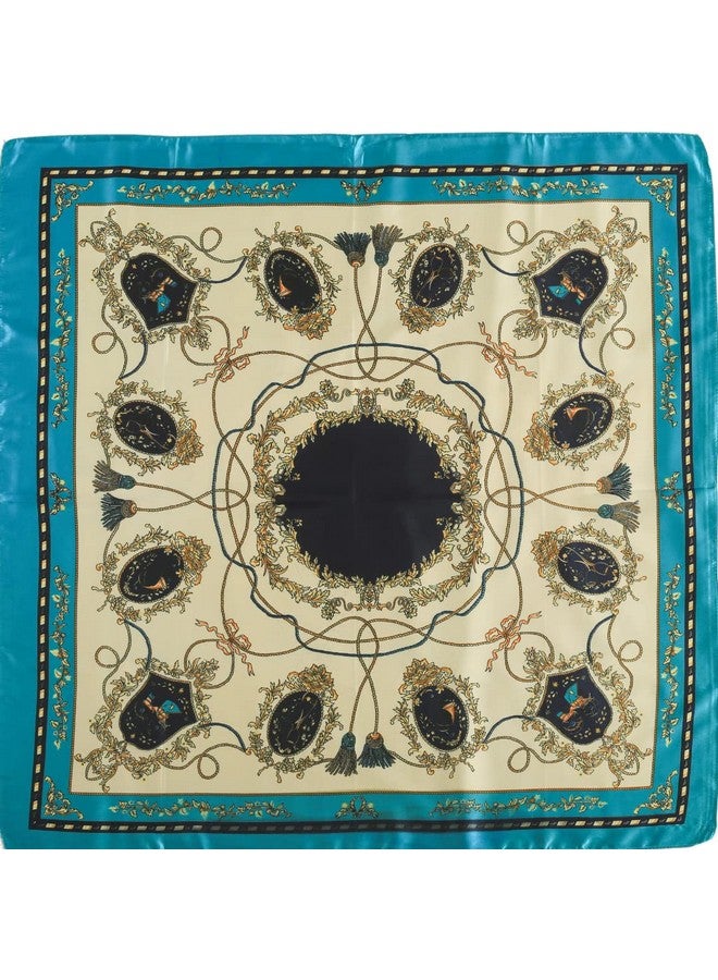 Threads & Yarn Scarf for Women Square Satin Silk Like Fashion Accessory Scarves Hijab Wraps Headscarf Size 90 x 90 cms (Teal Blue_Ivory) - Image 5