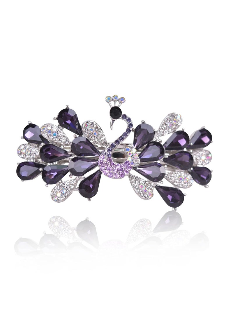 Sankuwen Peacock Rhinestone Hairpin Luxury Crystal Hair Barrette ClipPurple 