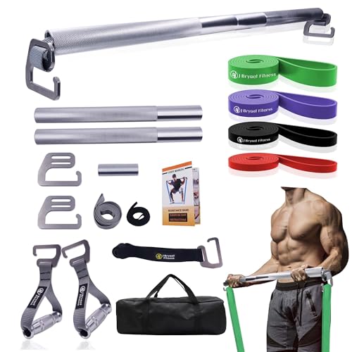 J Bryant Fitness Heavy Duty Exercise Bar Set Resistance Bands Bar with 4 Resistance Bands, Carrying Bag, Non Slip Handle, for Legs and Butt, Physical Therapy, Workouts, Women and Men - Image 1