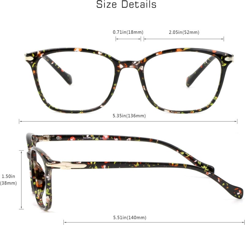 VisionGlobal Blue Light Blocking Glasses for Women, Anti Eyestrain, Computer Reading, TV Glasses, Stylish Square Frame, Anti Glare(Floral,+1.75 Magnification) - Image 3