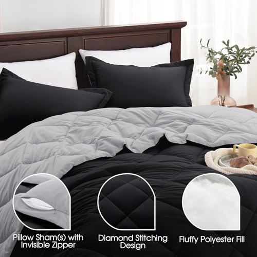 Basic Beyond Beyond Basic Twin Comforter Set - Reversible All Seasons, Black/Grey, 1 Comforter (66"x92") and 1 Pillow Sham (20"x26"+2") - Image 4