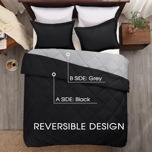Basic Beyond Beyond Basic Twin Comforter Set - Reversible All Seasons, Black/Grey, 1 Comforter (66"x92") and 1 Pillow Sham (20"x26"+2") - Image 3