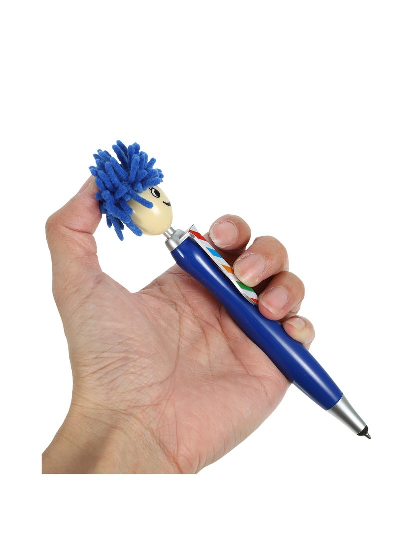 6pcs Mop Head Pens, Plush Hair Mop Head Pen Colorful Mophead Click Pens Cartoon Students Writing Pen Beadable Pens Plastic Ballpoint Pen for Office School - Image 2