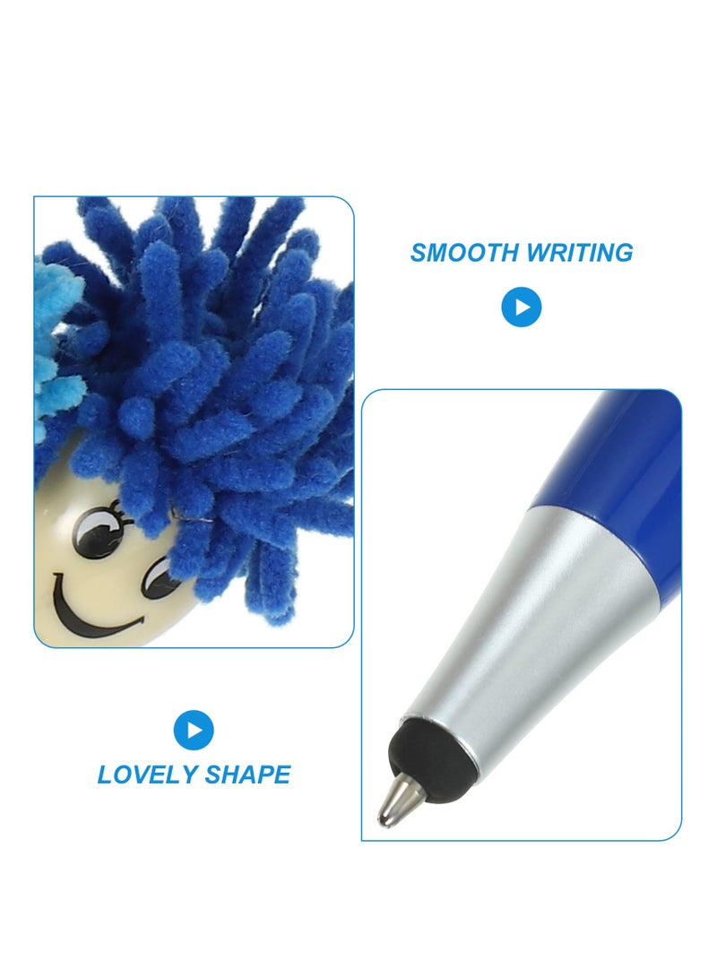 6pcs Mop Head Pens, Plush Hair Mop Head Pen Colorful Mophead Click Pens Cartoon Students Writing Pen Beadable Pens Plastic Ballpoint Pen for Office School - Image 3