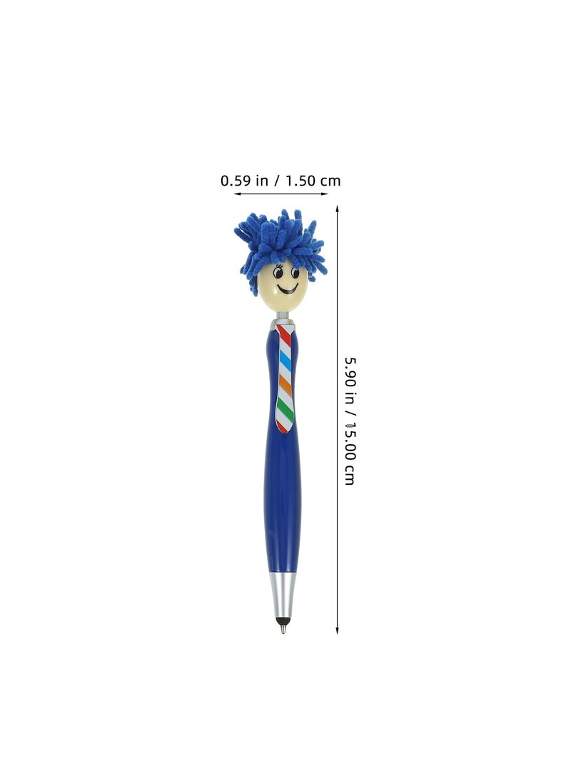 6pcs Mop Head Pens, Plush Hair Mop Head Pen Colorful Mophead Click Pens Cartoon Students Writing Pen Beadable Pens Plastic Ballpoint Pen for Office School - Image 4
