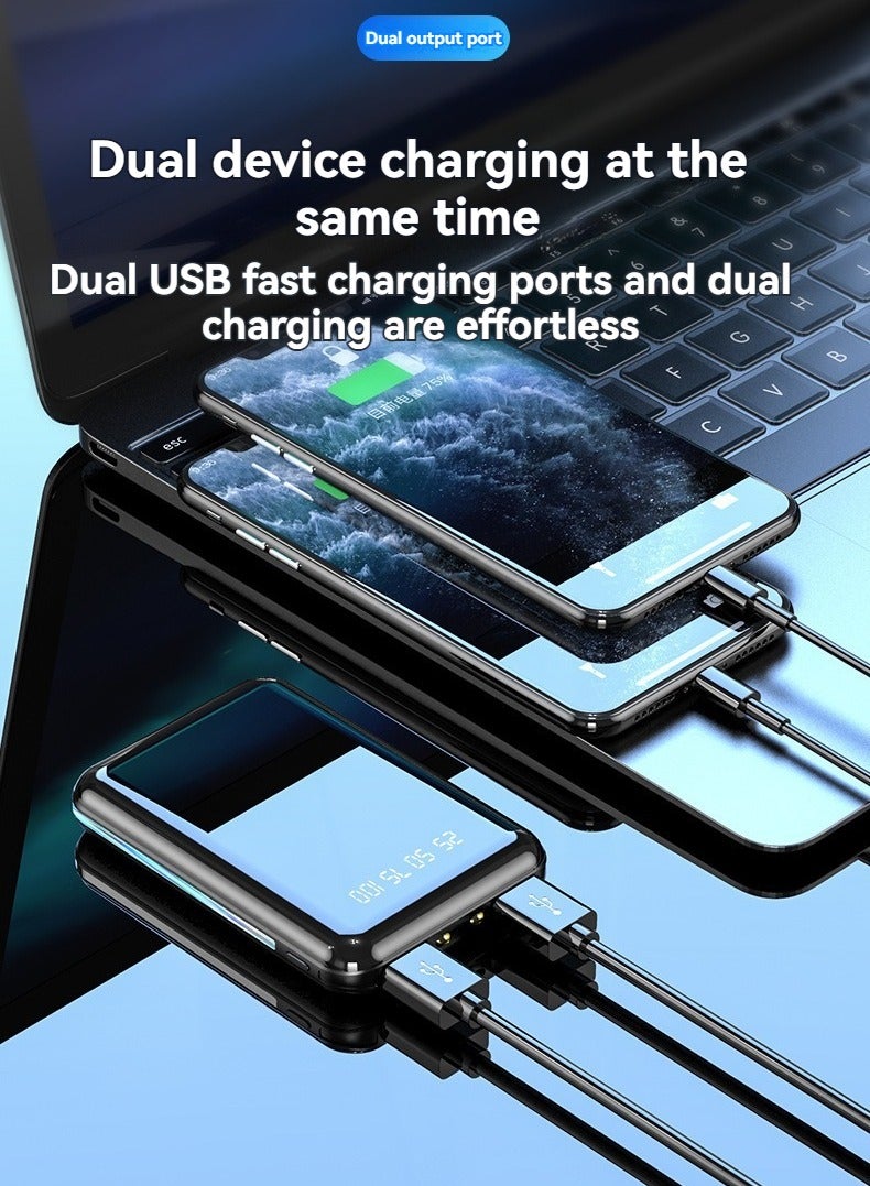 Ultra-thin full mirror digital display power bank 10000 mAh large capacity mini power bank (dark night black) - Image 2