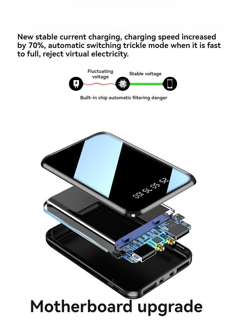 Ultra-thin full mirror digital display power bank 10000 mAh large capacity mini power bank (dark night black) - Image 3