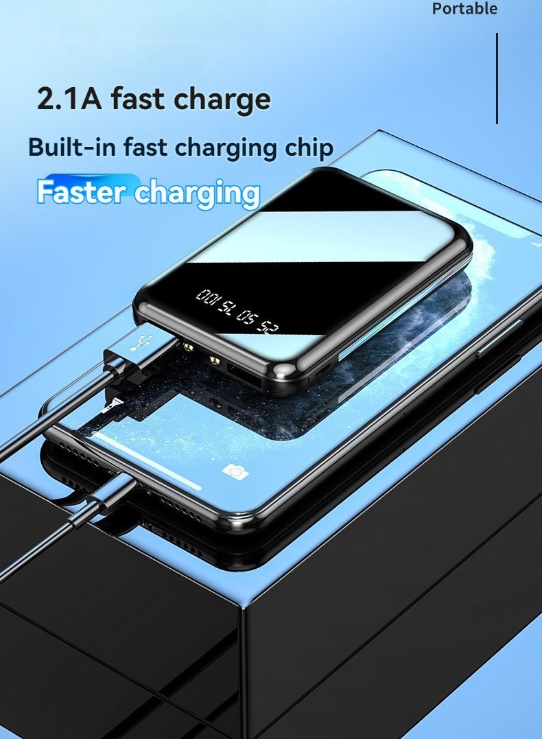 Ultra-thin full mirror digital display power bank 10000 mAh large capacity mini power bank (dark night black) - Image 4
