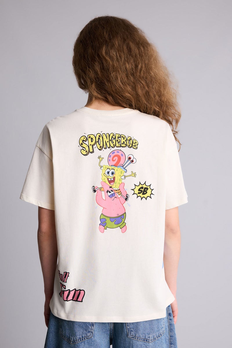 DeFacto Beige Woman SpongeBob Back Print Oversize T-Shirt Casual - Image 4