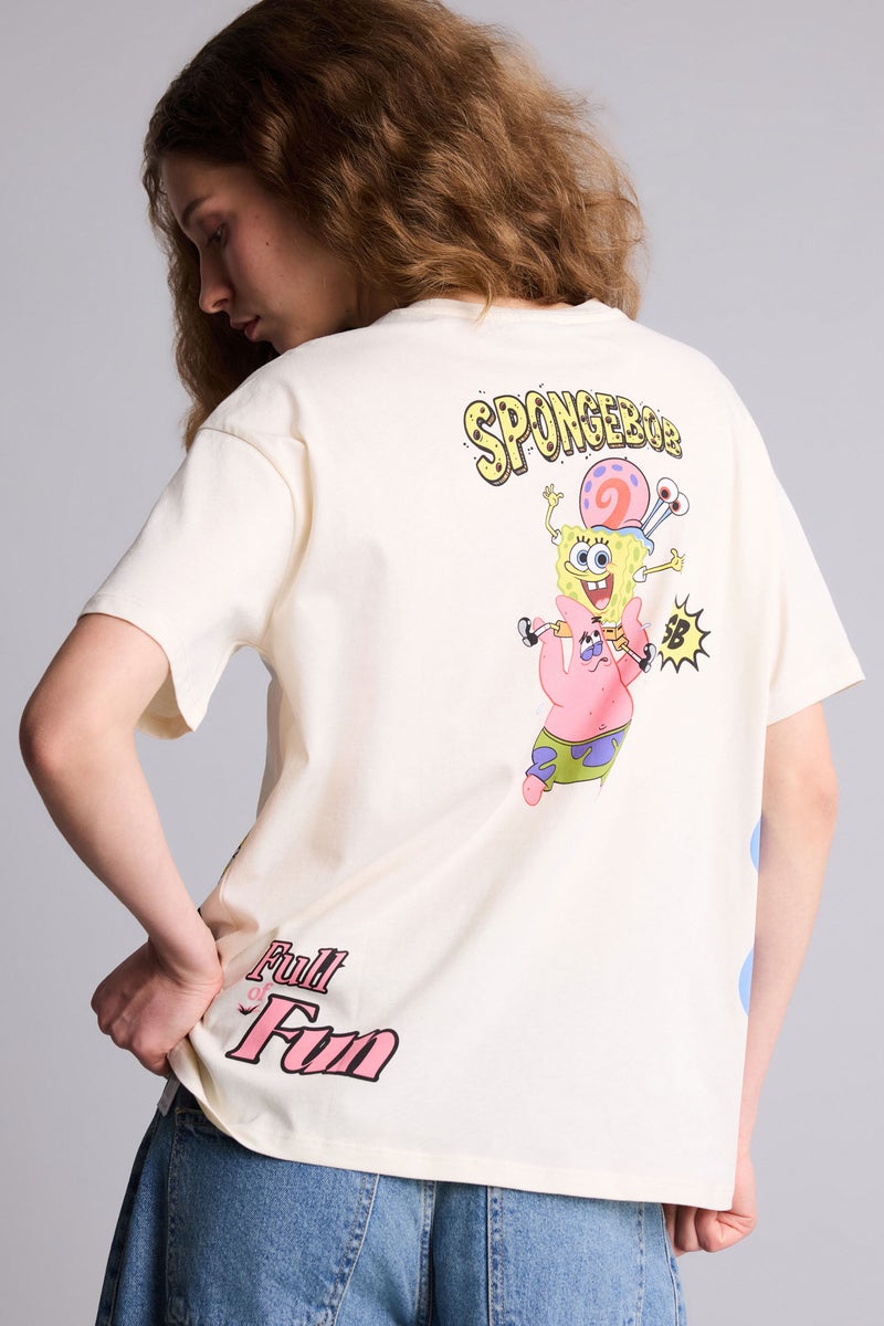 DeFacto Beige Woman SpongeBob Back Print Oversize T-Shirt Casual - Image 1