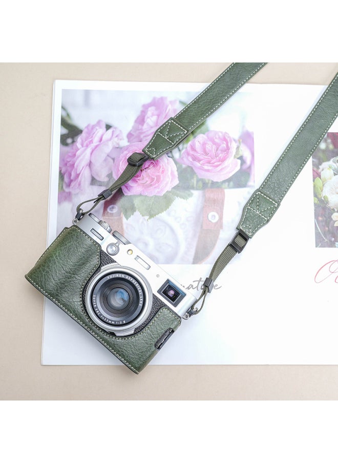 Generic Fujifilm XE4 Protective CaSe XT4 Camera Bag XT30 Second Generation Leather CaSe XH2S BaSe Bag XT20x100VI AcceSSorieS-Color:X100vi Green Protective Case + Green Pu Shoulder Strap  - Image 1