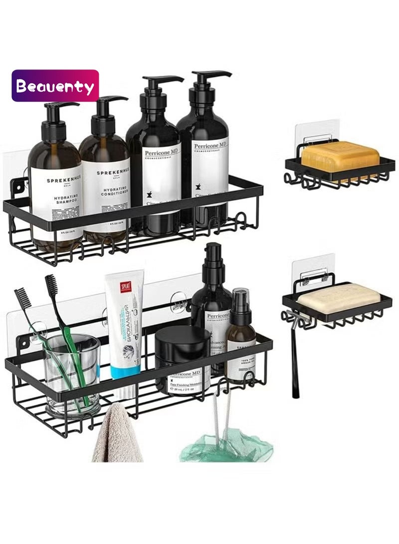 Beauenty 4-Piece No Drilling Wall Mount Stainless Steel Shower Caddy Shelf Organizer Set with Hooks - Image 1