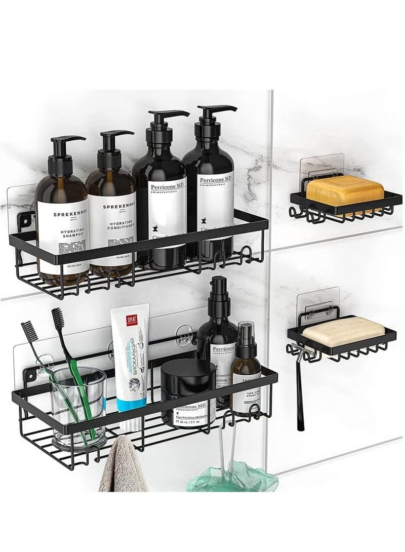 Beauenty 4-Piece No Drilling Wall Mount Stainless Steel Shower Caddy Shelf Organizer Set with Hooks - Image 2