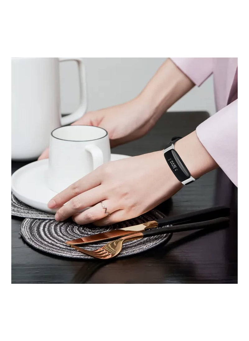 SYOSI - Smart Band Leather Strap, Compatible with Fitbit Inspire 2 Strap, Genuine Leather Sport Wristband Replacement Strap bands Bracelet - Image 1