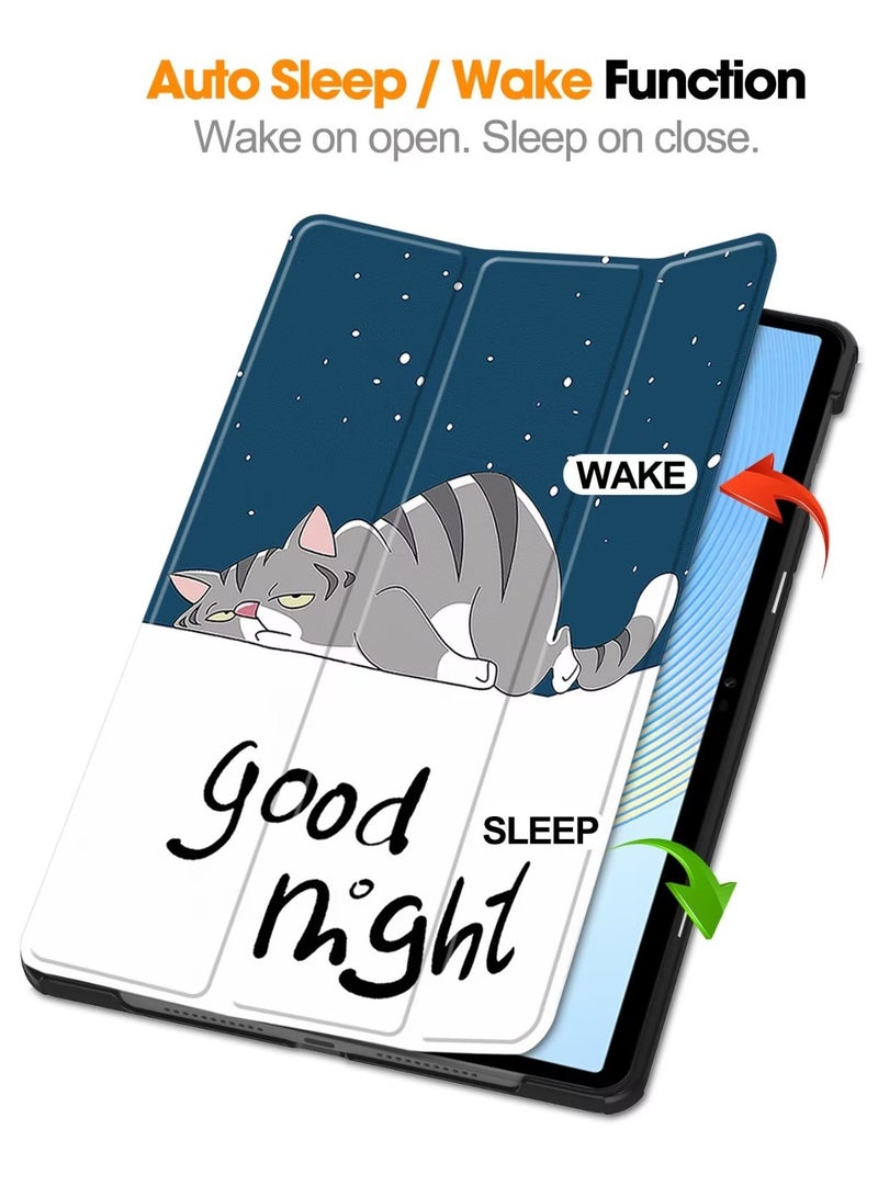 for Huawei MatePad 10.4 Case Cover, Auto Wake/Sleep, Comfortable Skin Touch, Slim Trifold Stand Protective Cover，Lazy Cat（good night） - Image 1