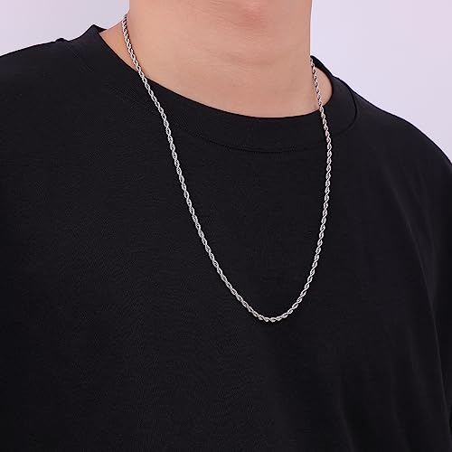 Fiusem Silver Tone Chain Necklace for Men, 2.5mm Stainless Steel Rope Chain for Men and Women, Silver Tone Necklace 22 Inch - Image 3