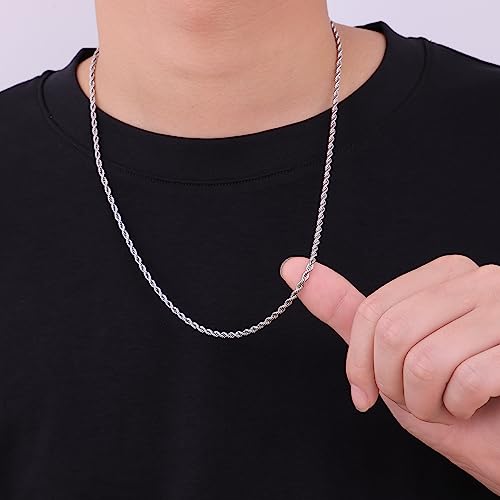 Fiusem Silver Tone Chain Necklace for Men, 2.5mm Stainless Steel Rope Chain for Men and Women, Silver Tone Necklace 22 Inch - Image 4