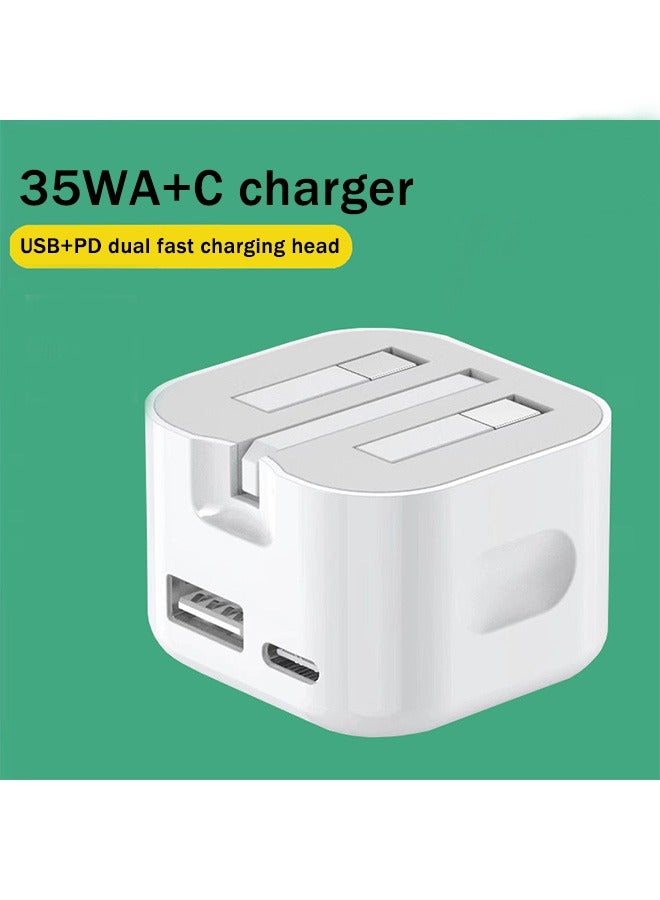 WAIKIL رأس شاحن مزدوج 35 واط USB + Type C للشحن السريع للهواتف المحمولة والأجهزة اللوحية من أبل وأندرويد، شاحن سفر أبيض - Image 5
