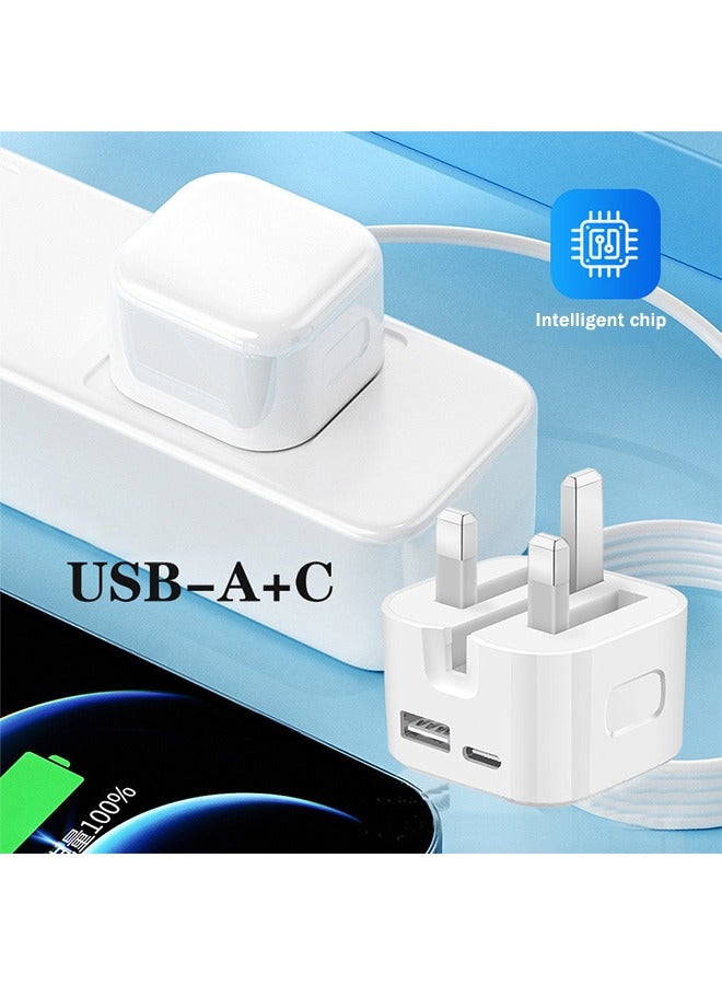 WAIKIL رأس شاحن مزدوج 35 واط USB + Type C للشحن السريع للهواتف المحمولة والأجهزة اللوحية من أبل وأندرويد، شاحن سفر أبيض - Image 4