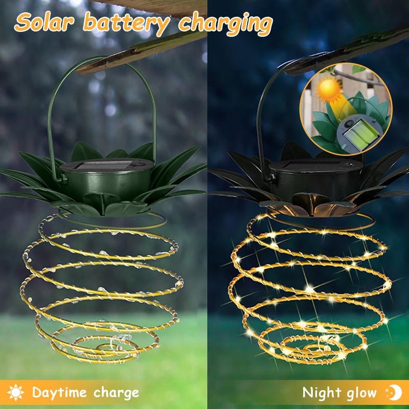 JHPGEOE 2 Pack Outdoor Solar Hanging Lantern Lights - 60LED Waterproof Solar Pineapple Light Outdoor for Garden,Yard Porch Lawn Backyard Landscape Pathway Patio Outside Gardening - Image 4