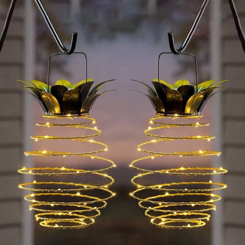 JHPGEOE 2 Pack Outdoor Solar Hanging Lantern Lights - 60LED Waterproof Solar Pineapple Light Outdoor for Garden,Yard Porch Lawn Backyard Landscape Pathway Patio Outside Gardening - Image 1
