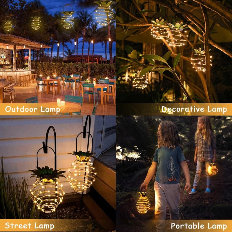 JHPGEOE 2 Pack Outdoor Solar Hanging Lantern Lights - 60LED Waterproof Solar Pineapple Light Outdoor for Garden,Yard Porch Lawn Backyard Landscape Pathway Patio Outside Gardening - Image 2