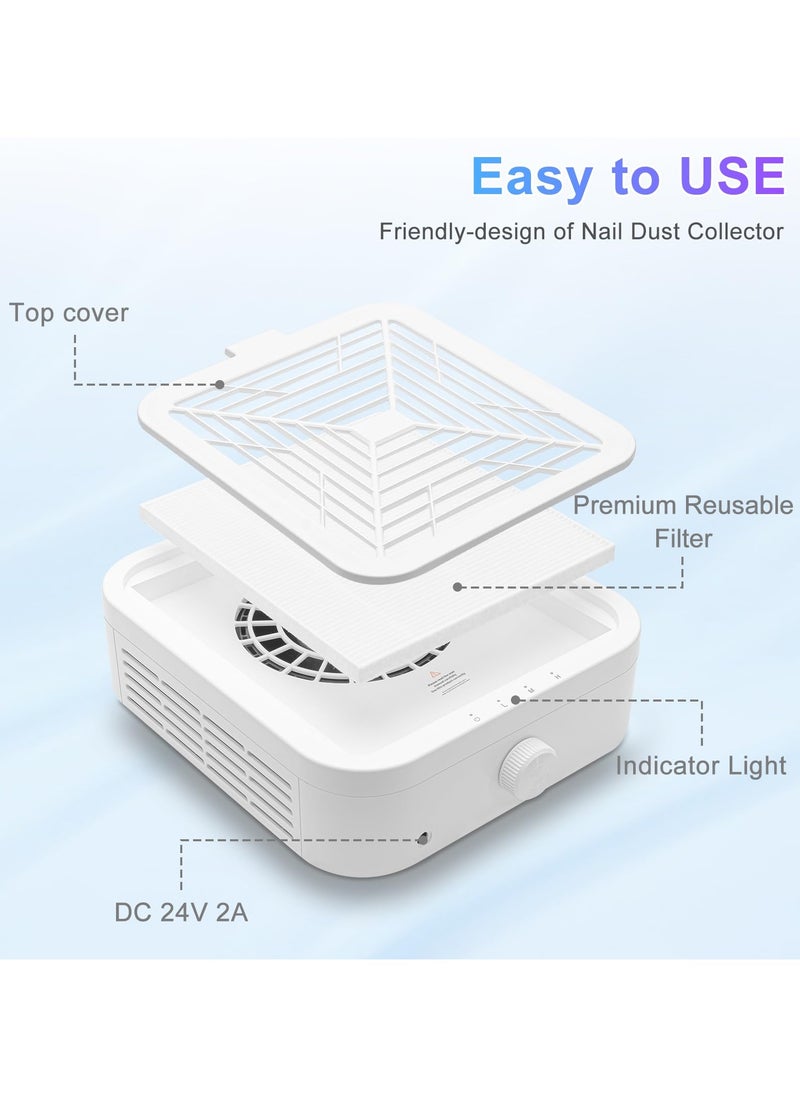 SYOSI Nail Dust Collector, 120W Low Noise Dust Collector Nail Tech with Strong Suction Power, Professional 3-Speed Adjustment Nail Dust Collector Quiet for Home Nail Salon Use with Reusable Filters  - Image 3