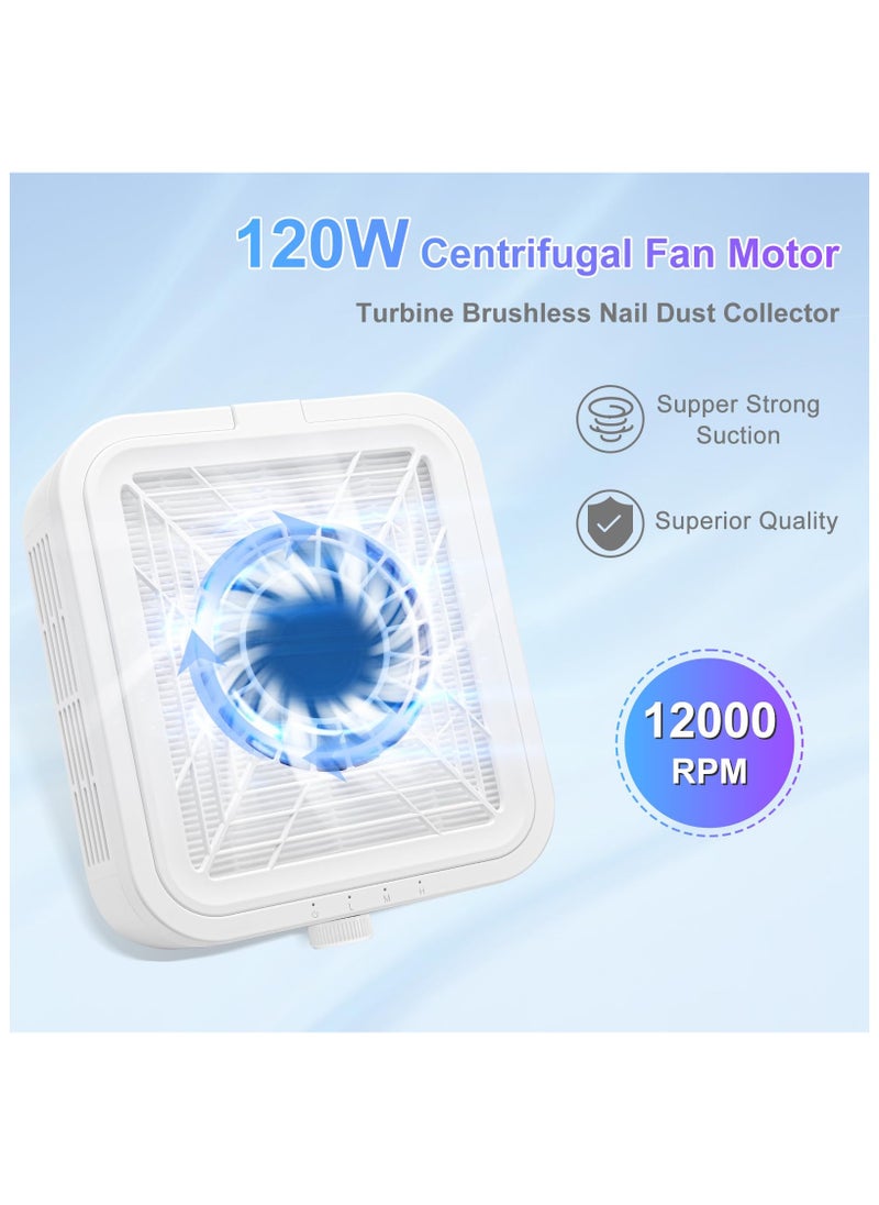 SYOSI Nail Dust Collector, 120W Low Noise Dust Collector Nail Tech with Strong Suction Power, Professional 3-Speed Adjustment Nail Dust Collector Quiet for Home Nail Salon Use with Reusable Filters  - Image 2