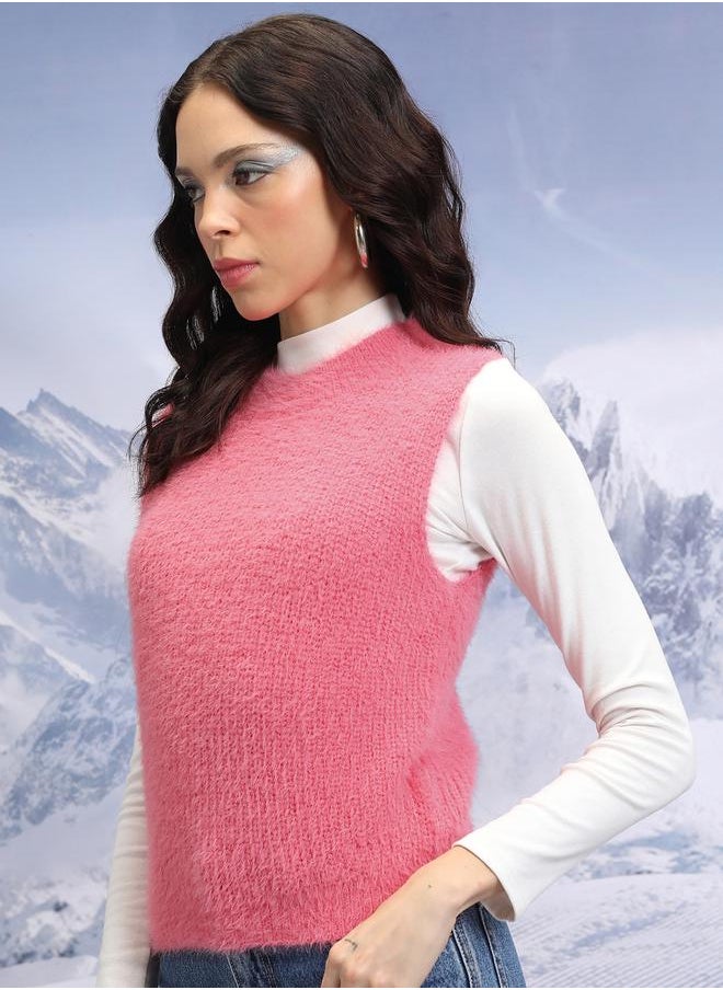 Tokyo Talkies - Textured Round Neck Sleeveless Sweater by Styli - Image 1