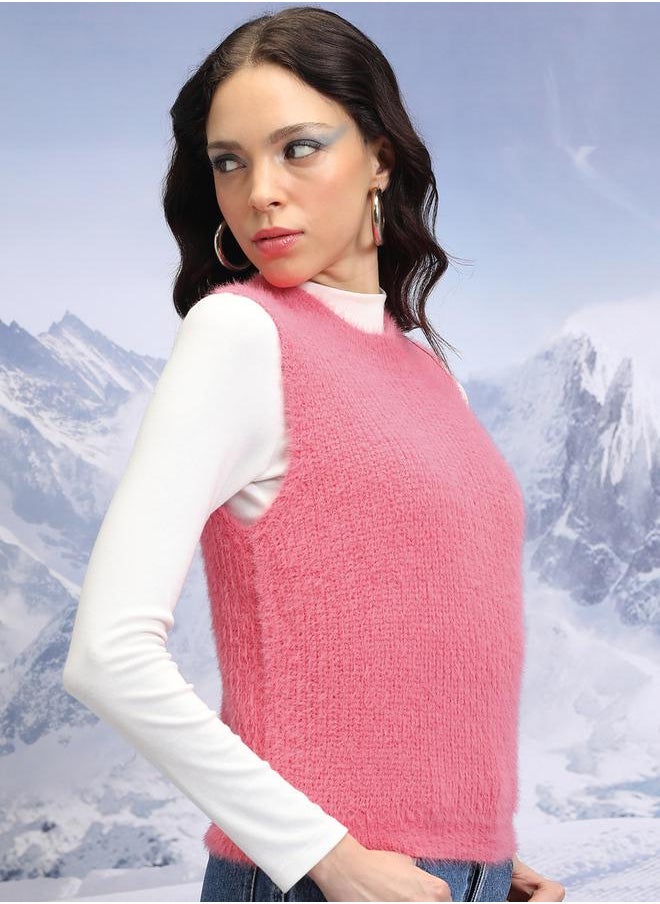 Tokyo Talkies - Textured Round Neck Sleeveless Sweater by Styli - Image 1