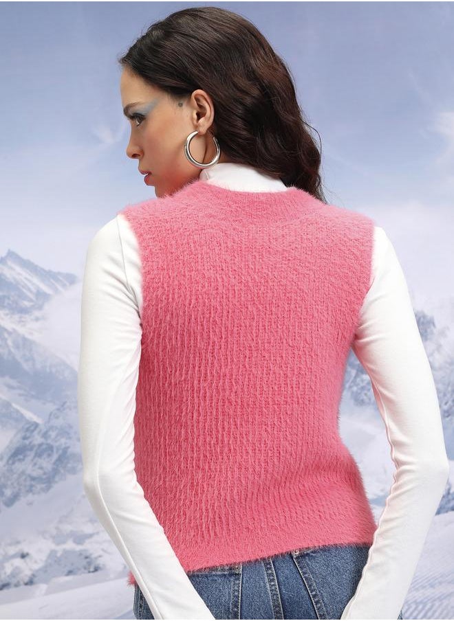 Tokyo Talkies - Textured Round Neck Sleeveless Sweater by Styli - Image 1