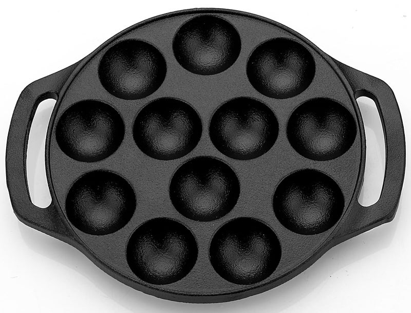 ROSTON Cast Iron Paniyaram Appam Pan Appe Ponganalu Pan Chatti Appam Maker Cast Iron Induction Base Black 12 Cups - Image 1