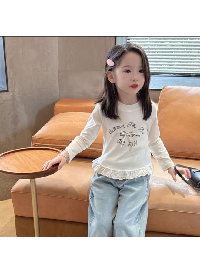 Girl's Summer Fashion New Arrival Baby Girl's Stylish Long-sleeved Children's Casual Bow Ribbon Top T-shirt