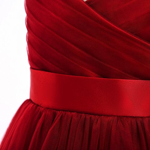 Glamulice Burgundy Flower Girls Lace Bridesmaid Dress Long A Line Wedding Pageant Dresses Tulle Spaghetti Strap Party Gown Fancy Holiday Evening Formal Princess Dance Ball Gown Prom Wine Red 11 12 - Image 5