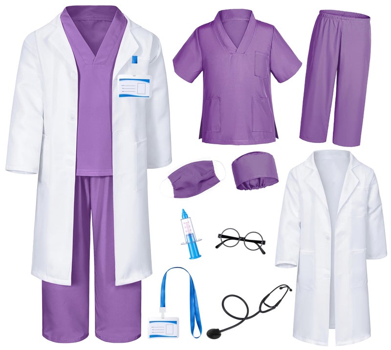 TOGROP Doctor Costume for Kids Scrubs Pants with Accessories Set Children Party Cosplay Purple 1012 Years - Image 3