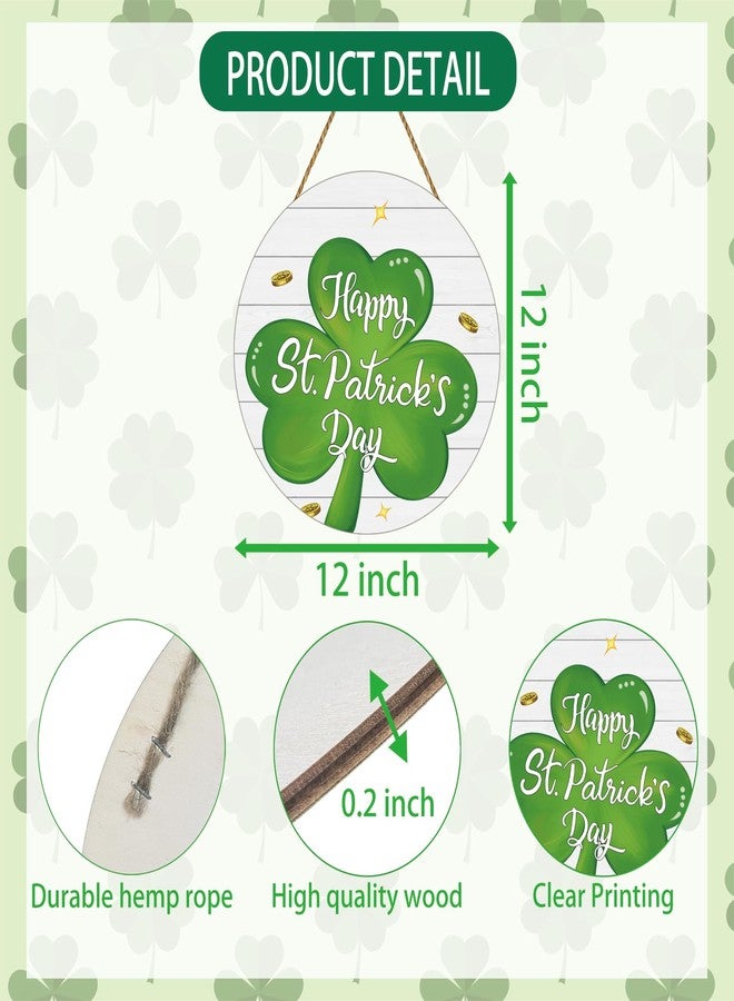 YUNKKIN St Patricks Day Wreath Happy St Patricks Day Door Decorations Shamrock Decorations Hanging Sign Wooden Shamrock Wreath Front Door Hanger for Porch Wall Indoor Home Decor - Image 2