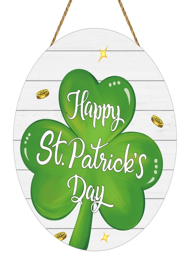 YUNKKIN St Patricks Day Wreath Happy St Patricks Day Door Decorations Shamrock Decorations Hanging Sign Wooden Shamrock Wreath Front Door Hanger for Porch Wall Indoor Home Decor - Image 1