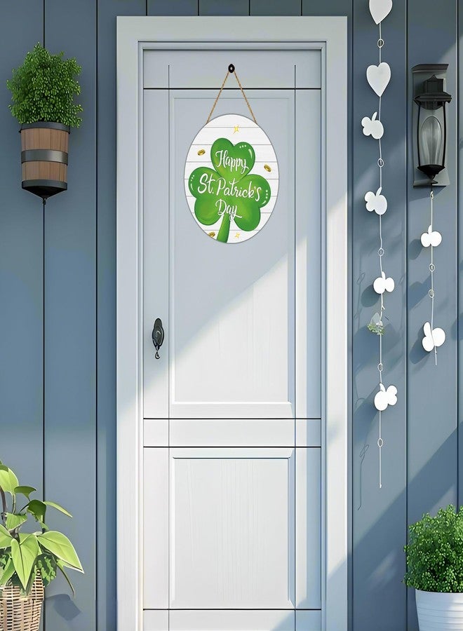 YUNKKIN St Patricks Day Wreath Happy St Patricks Day Door Decorations Shamrock Decorations Hanging Sign Wooden Shamrock Wreath Front Door Hanger for Porch Wall Indoor Home Decor - Image 3