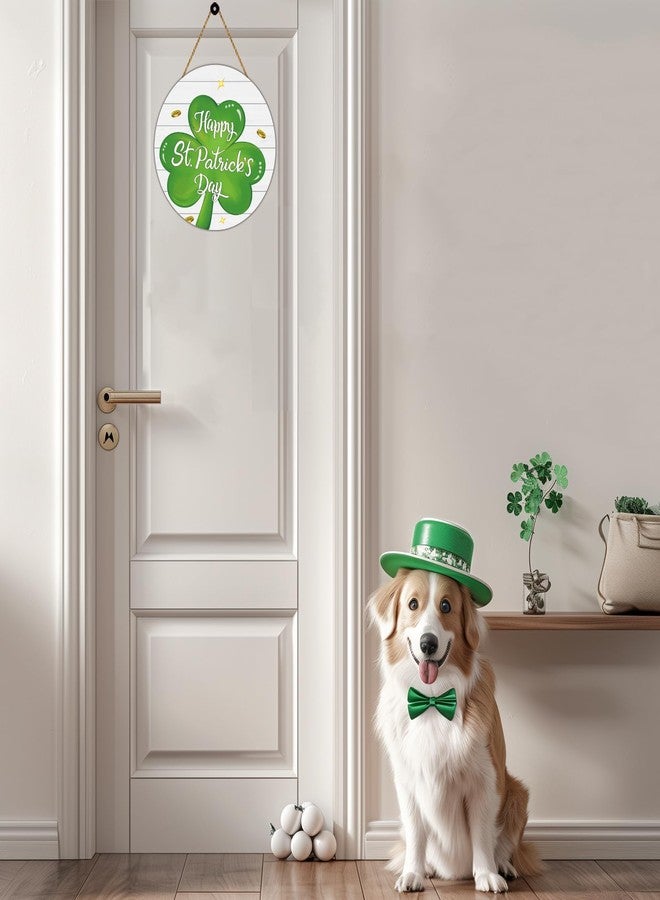 YUNKKIN St Patricks Day Wreath Happy St Patricks Day Door Decorations Shamrock Decorations Hanging Sign Wooden Shamrock Wreath Front Door Hanger for Porch Wall Indoor Home Decor - Image 5