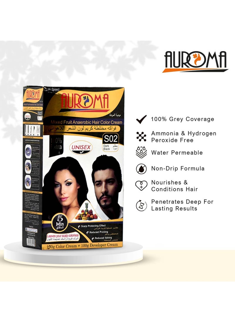 AUROMA Auroma Ammonia free Hair Color S02 Dark Black  - Image 2