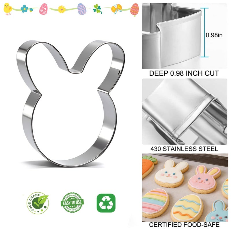 VTUGP 6Pcs Large Easter Cookie Cutters for Kids, 4'' Bunny Head, Egg, Chicken, Rabbit, Carrot, Butterfly Shapes, Metal Biscuit Molds for Easter Spring Holiday Themed Baking Supply - Image 2