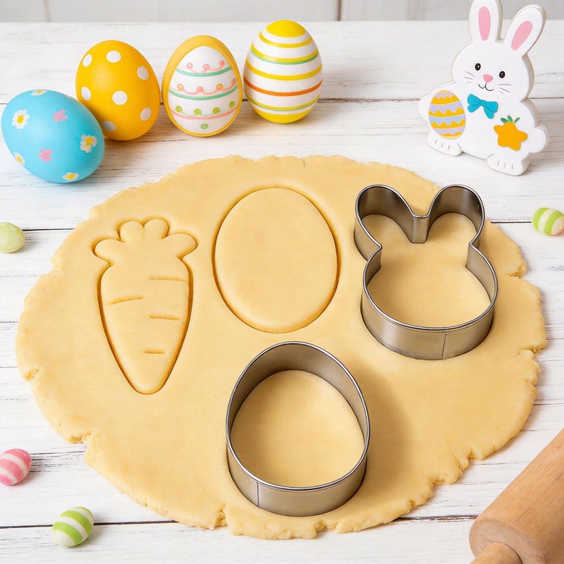 VTUGP 6Pcs Large Easter Cookie Cutters for Kids, 4'' Bunny Head, Egg, Chicken, Rabbit, Carrot, Butterfly Shapes, Metal Biscuit Molds for Easter Spring Holiday Themed Baking Supply - Image 3