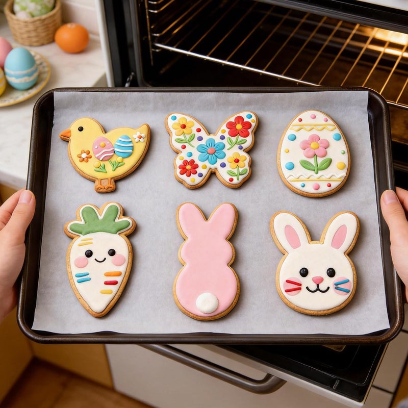 VTUGP 6Pcs Large Easter Cookie Cutters for Kids, 4'' Bunny Head, Egg, Chicken, Rabbit, Carrot, Butterfly Shapes, Metal Biscuit Molds for Easter Spring Holiday Themed Baking Supply - Image 4