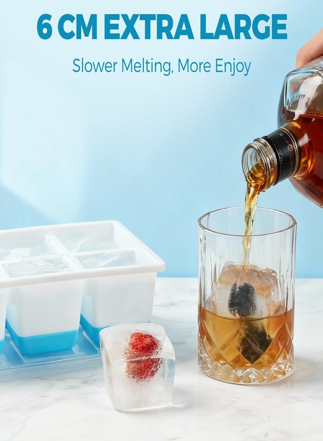 Jrisbo Large Ice Cube Tray with Lid, JRISBO Silicone Ice Cube Mould 6cm Extra Big & BPA Free & Easy Release (2 Blue) - Image 3