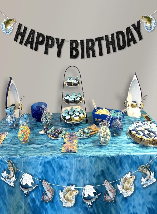 Cheereveal Fish Happy Birthday Banner, Gone Fishing Bunting Garland, Freshwater Pond Outdoor Salt Birthday Party Decoration, Fishing Competition Retirement Barbecue Party Supplies - Image 2