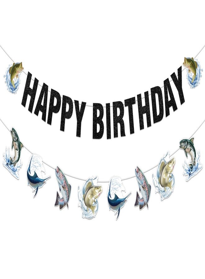 Cheereveal Fish Happy Birthday Banner, Gone Fishing Bunting Garland, Freshwater Pond Outdoor Salt Birthday Party Decoration, Fishing Competition Retirement Barbecue Party Supplies - Image 1