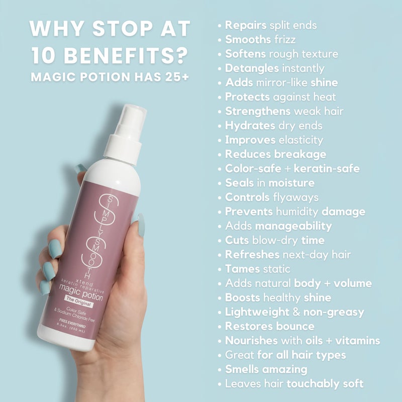 SIMPLY SMOOTH Magic Potion Original Leave In Conditioner Detangler & Heat Protection Styling Spray Repair & Reduce Breakage Color Safe & Sodium Chloride Free 8.5oz - Image 4