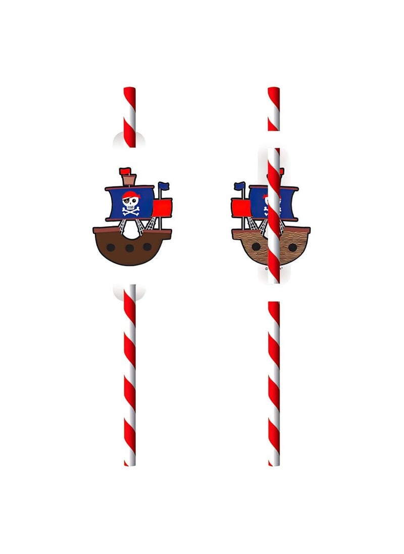 مصاصات ورقية للاستخدام مرة واحدة بتصميم قراصنة، مخططة باللون الأحمر، 20 سم، عبوة من 8 قطع