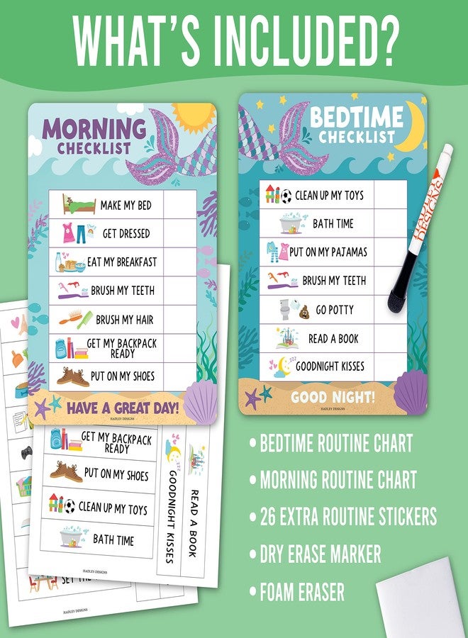 Hadley Designs Magnetic Morning & Bedtime Routine Chart for Kids - Customizable Toddler Daily Schedule Board with Dry Erase Surface, Stickers & Marker, Build Habits with Visual Checklists, Mermaid Theme - Image 3